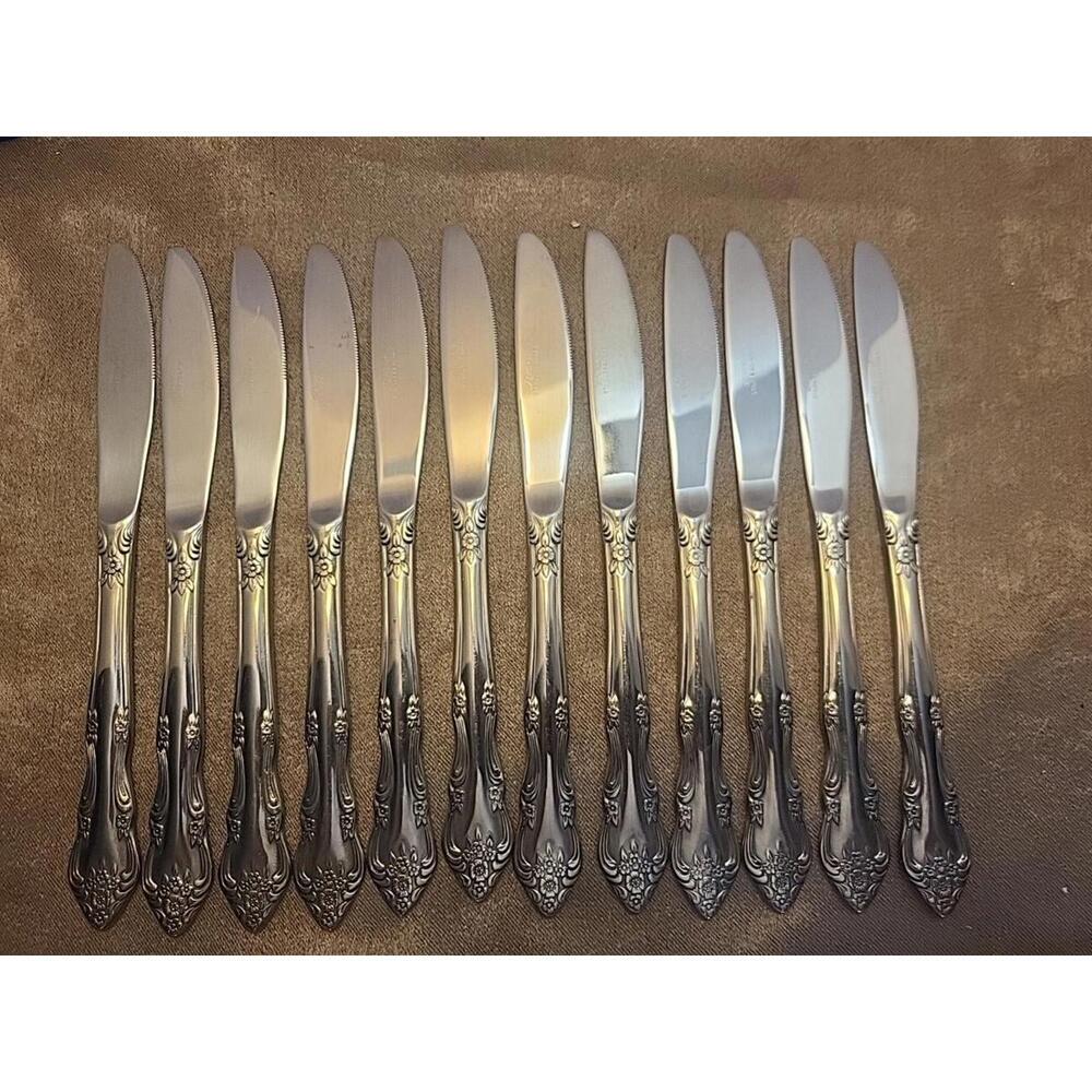 12 Dinner Knives DREAM ROSE / ROSE BUD Rogers Stanley Roberts Stainless
